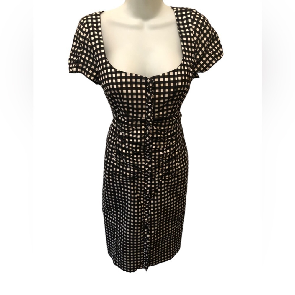 Nanette Lepore Check Me Out Sz. 8 Black White Check Full Zip BodyCon Dress
